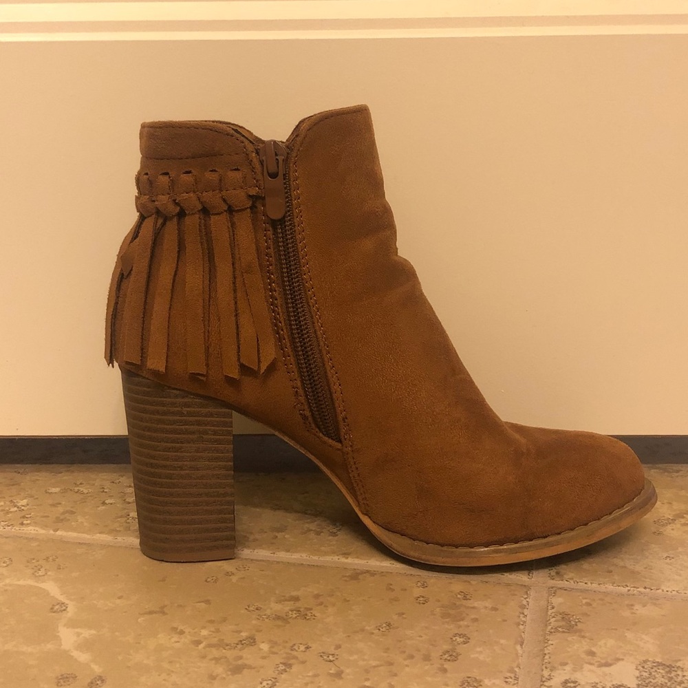 Camel Suede Fringe Booties